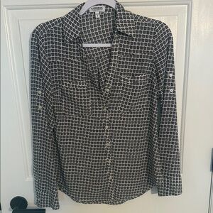 Express Portofino Black and White Checked Pattern Blouse Size XS